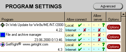 ZoneAlarm Pro Prgram Settings