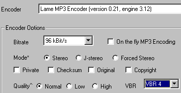 CDex LAME codec control panel